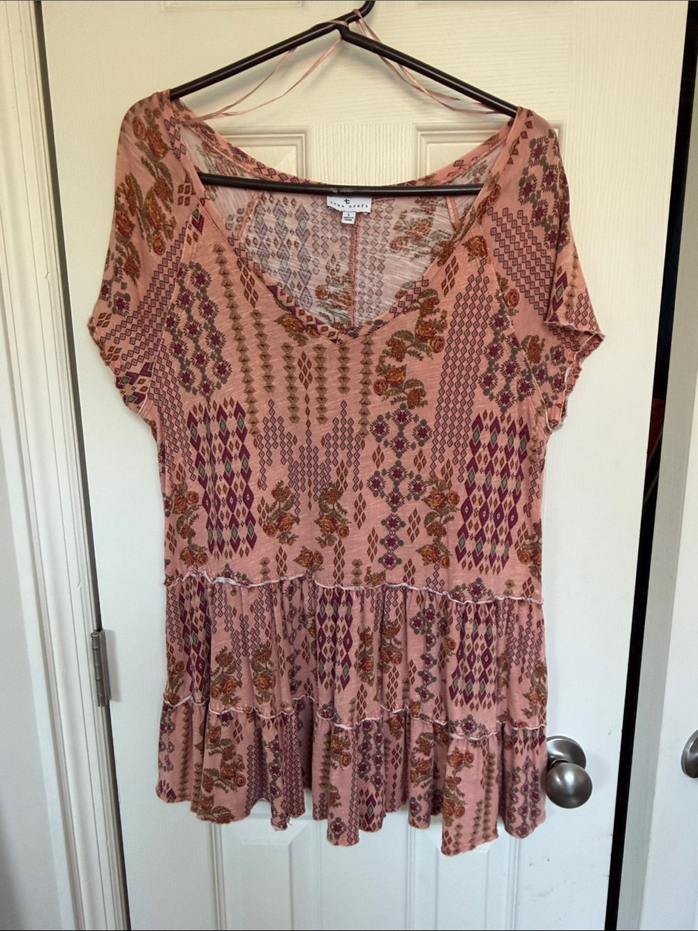True Craft Pink Boho Tiered V-Neck Tunic